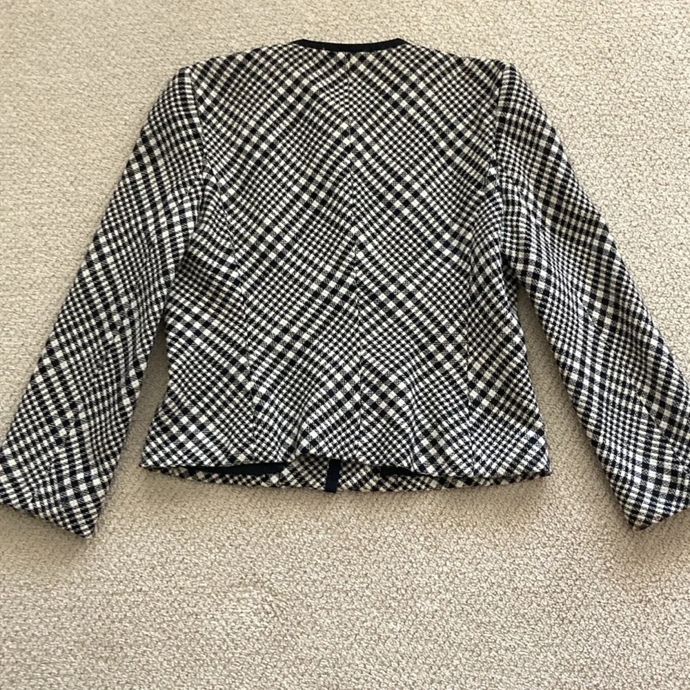 Linda Allard Ellen Tracy 100% Wool Coat Black White Tweed Style Tailored Size 14